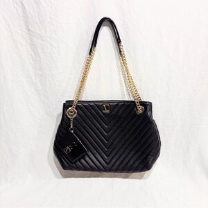 Victoria’s Secret Women’s Shoulder Bag Purse Black Chevron With Wallet EUC